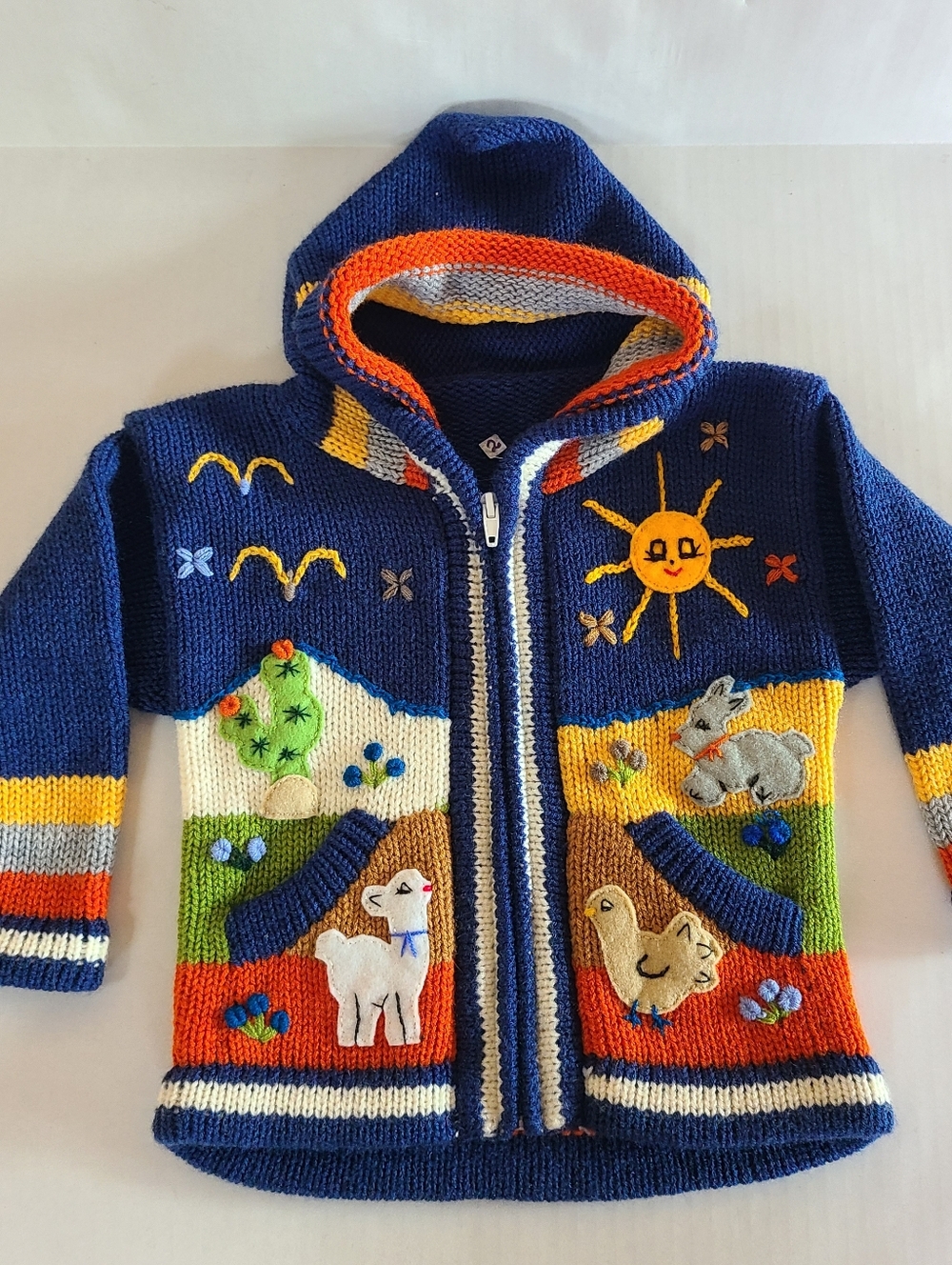 Peruvian Kids Toddler Full Zip Up Hoodie Knit Sweater Duck Bunny Sheep NEW Sz 2T